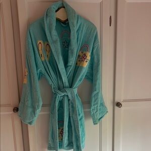 Aqua Robe with Colorful Embroidery
